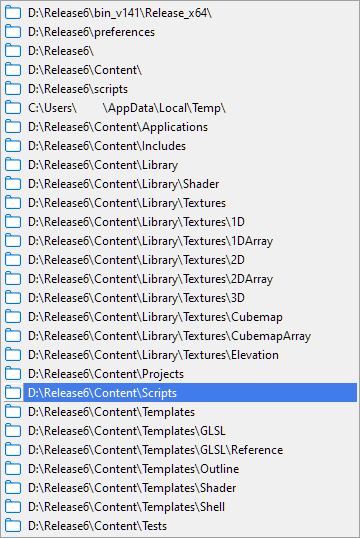 This is a picture of the application data directories popup menu.