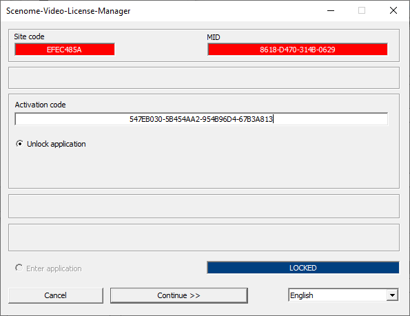 This is a picture license manager activation screen with the activation code.