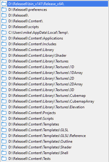 This is a picture of the application data directories popup menu.